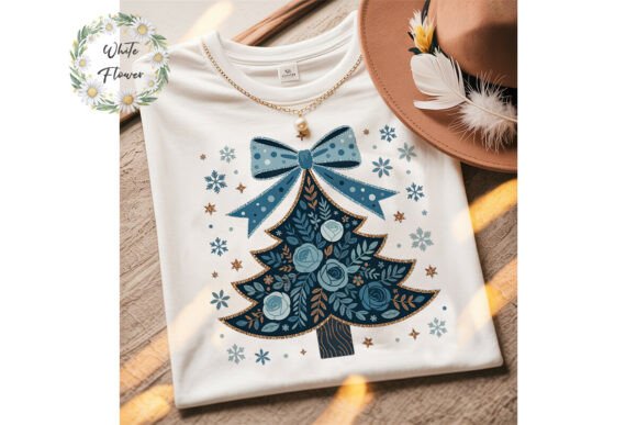 Blue Floral Christmas Tree PNG Clipart: A Versatile Design Asset for Creative Professionals