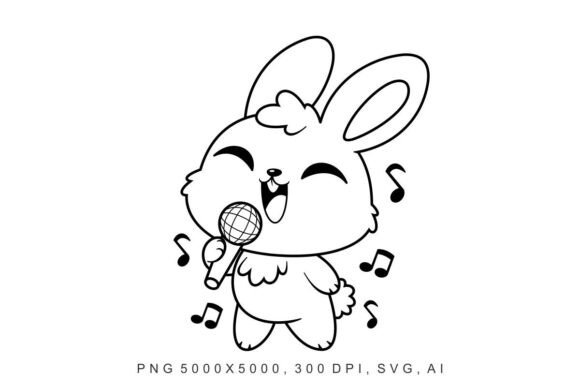 Bunny - Singing and Cute Rabbit Feels Happy When Singing, for Coloring