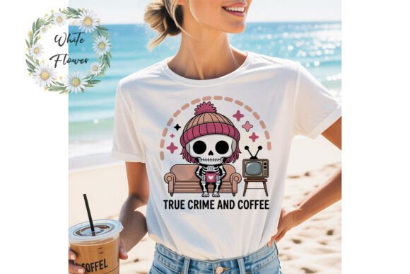 Cozy Skeleton True Crime Coffee PNG