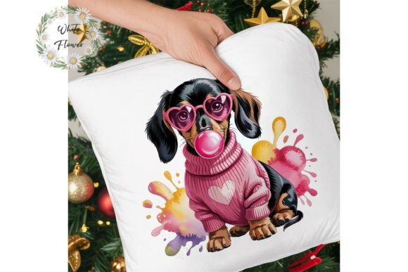 Cute Dachshund Puppy Pink Sweater PNG