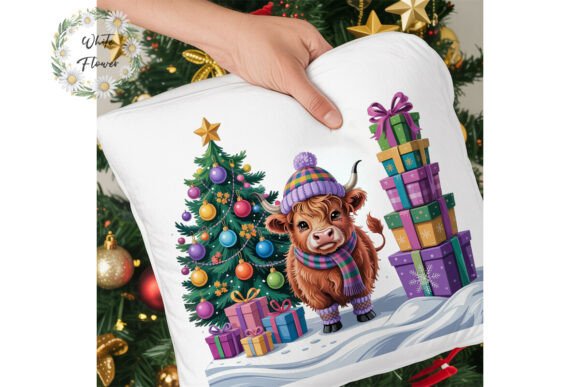 Fluffy Highland Cow Christmas Clipart