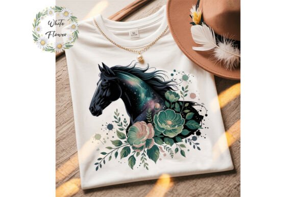 Galaxy Floral Horse Sublimation PNG