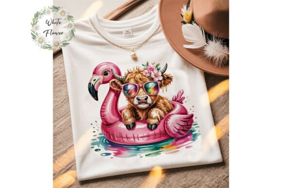 Highland Cow Flamingo Float PNG Clipart