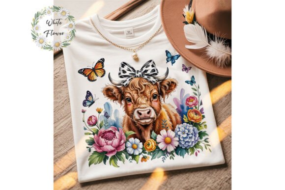 Highland Cow Floral Butterfly Clipart