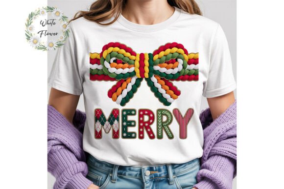 MERRY Embroidered Bow Digital PNG