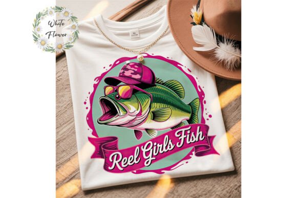Reel Girls Fish Bass Sublimation PNG: High-Quality, Commercial-Ready Clipart for Anglers and Creators