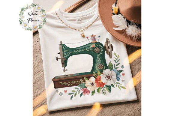 Vintage Floral Sewing Machine Clipart